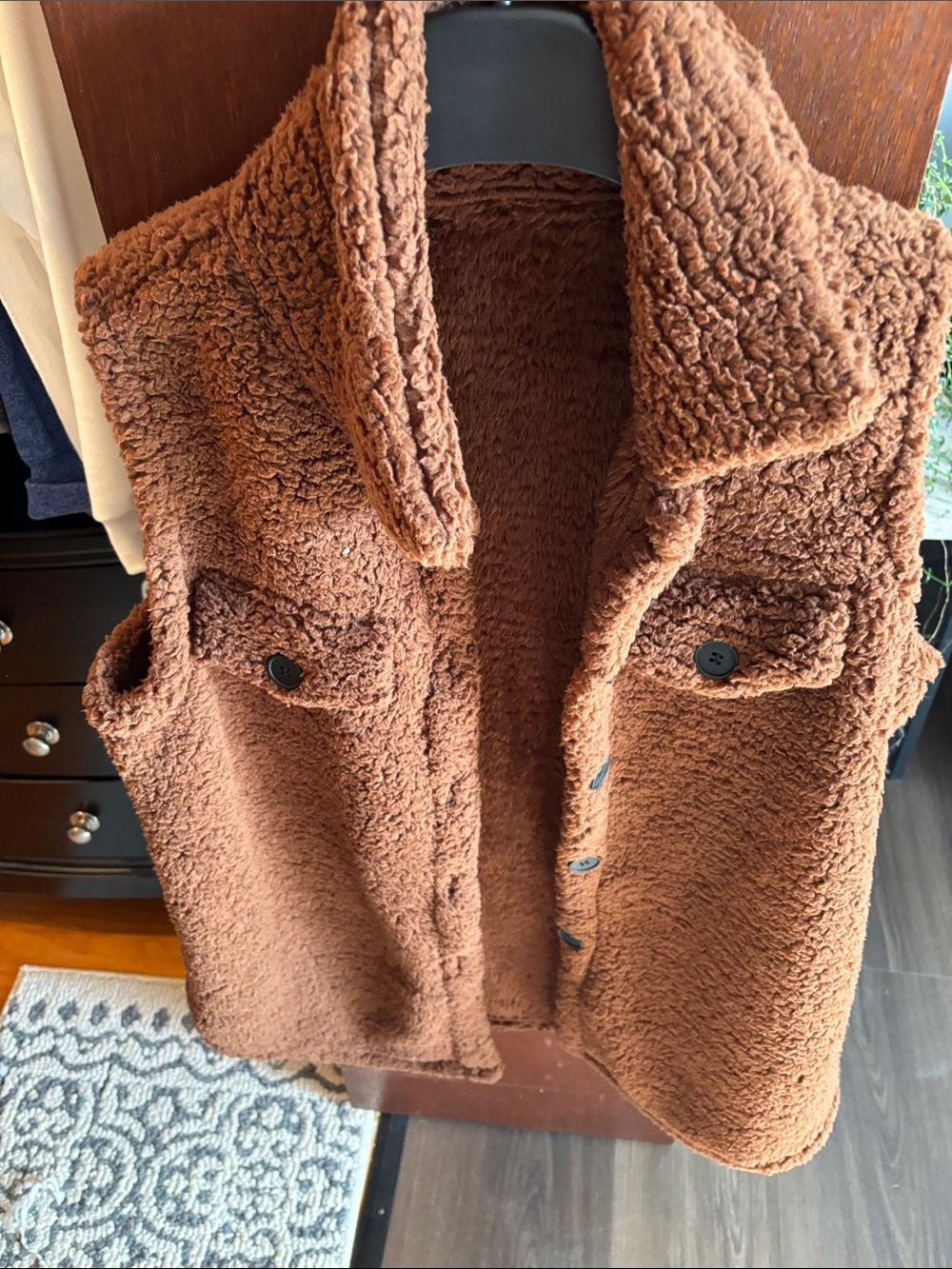 Cozy Sherpa Button Vest in Rich Brown - Picture 1 of 1